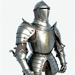 Naklejka premium Ancient metal armor of a medieval knight warrior isolated on white close-up, helmet, armor.
