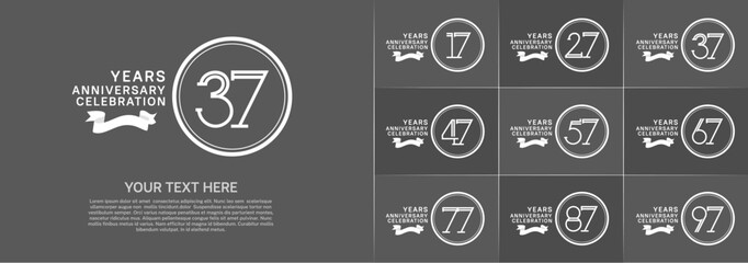 set of anniversary logotype white color in circle and ribbon for special celebration event
