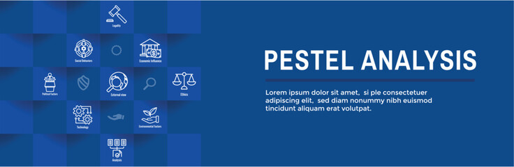 Company Analysis Using Pestel Methods Icon Set with Web Header Banner