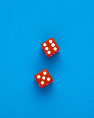 Dice for board game on blue background - Entertainment in casino