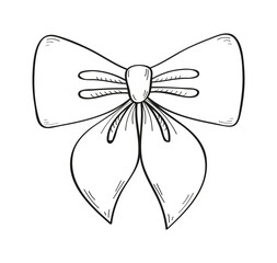 Tie bow vector illustration in doodle style. Vinage neck bow for wedding. Hand drawn ribbon for fashion, app,
