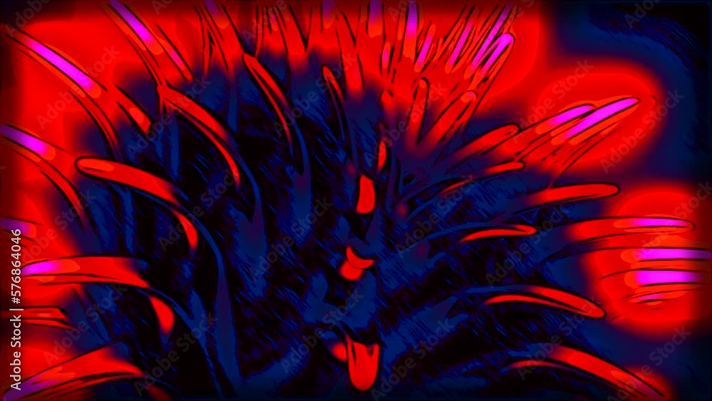 Poster 3d animation of moving neon spikes. design. bright glowing spikes move in circle. abstract opening f