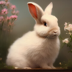 white rabbit in the garden, created by AI