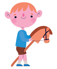 happy boy with a wooden horse