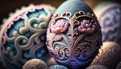 "Easter Decorations Galore" - an ornate and intricate wallpaper background featuring a creative array of Easter decorations in pastel colors, each with symbolic significance