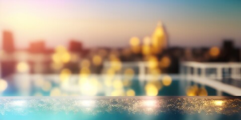 Obraz na płótnie Canvas Swimming pool on a rooftop bokeh background. Generative AI