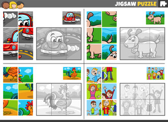 jigsaw puzzle game set with cartoon characters