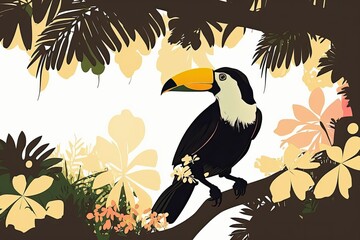 White backed toco toucan perched in a tree. Generative AI