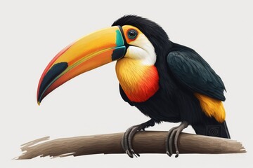 Fototapeta premium In this picture, we see a Ramphastos toco, also known as a Tucano toco, a common bird in South America's tropical jungles. Generative AI