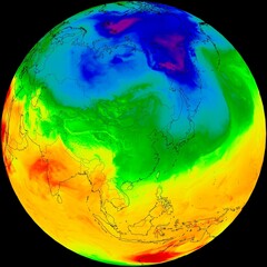 Obraz na płótnie Canvas Mapa de temperaturas en Asía, las temperaturas se muestran en diferentes tonos de color, con los colores más cálidos indicando temperaturas más altas y los más fríos indican temperaturas más bajas