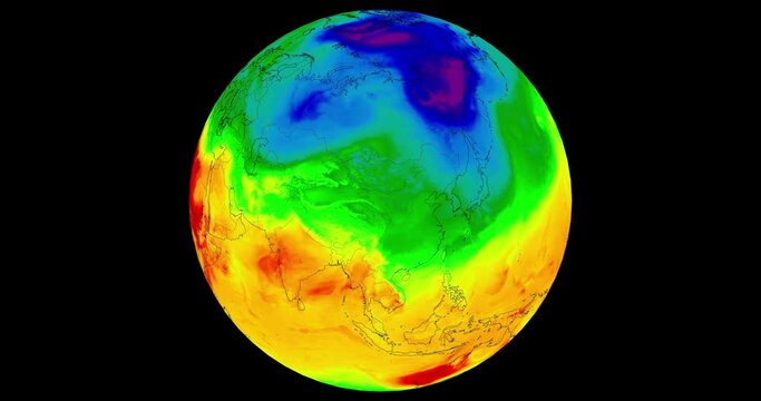 Temperatures in Asia, temperatures are shown in different color tones, with warmer colors indicating higher temperatures, cooler colors indicating lower temperatures