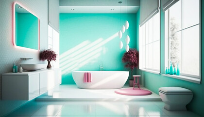 medern pastel color light brigrt bathroom, interior