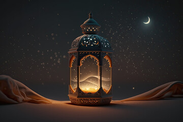Arabic lantern of ramadan with Crescent moon