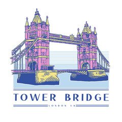 HAND DRAWN TOWER BRIDGE LONDON ENGLAND ARCHITECTURE RIVER BUILDING TOURIST TRAVEL VACATION CITY VINTAGE TSHIRT TEE PRINT FOR APPAREL MERCHANDISE