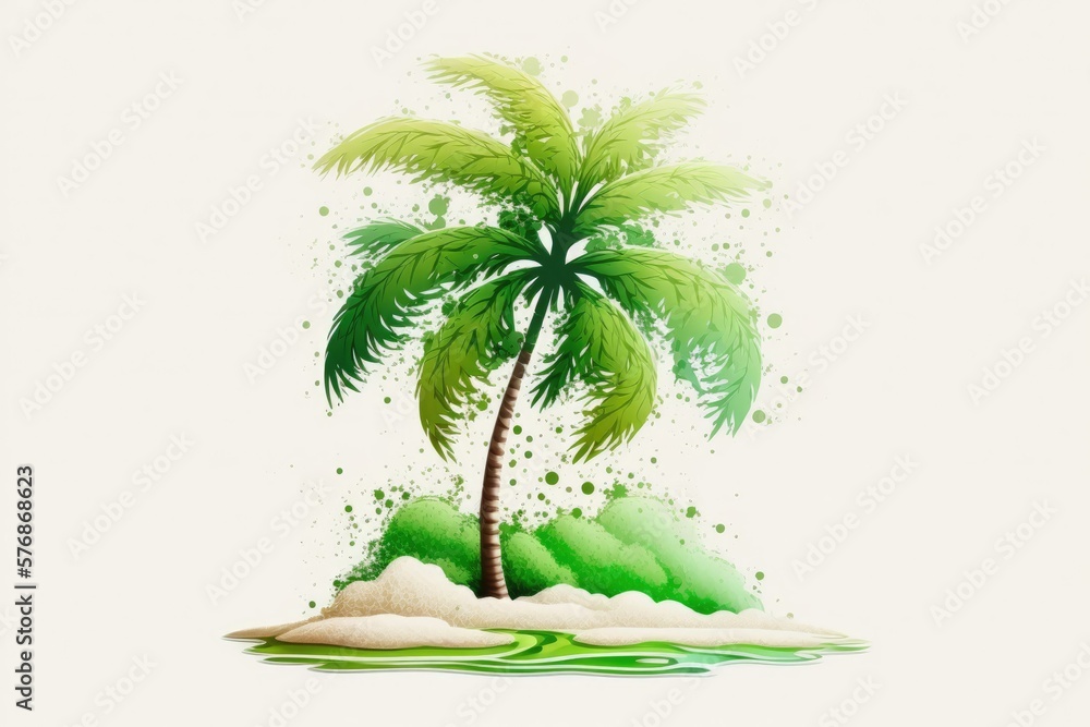 Poster image of palm tree in white isolation. generative ai
