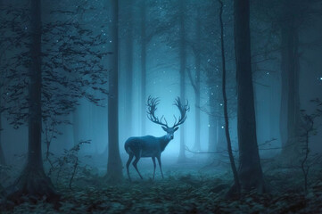 deer in the night,deer in the forest,deer in the woods,star,shine