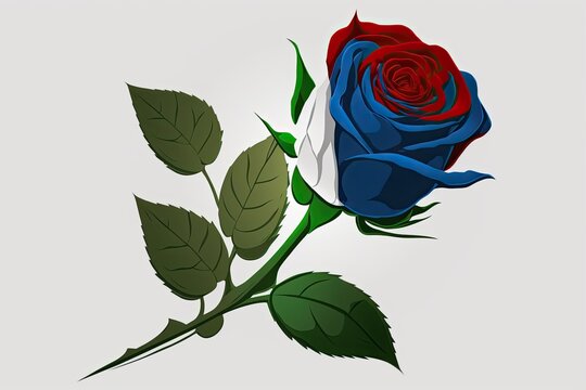 Picture of a single red rose bloom against a white background. Generative AI