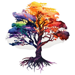 Sticker of colorful tree, beautiful colors. Generative AI