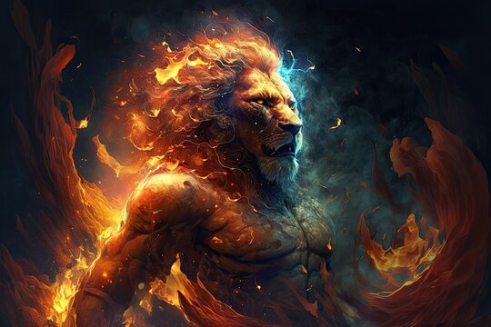 Lion with a flame aura : showcasing their fiery and passionate nature . Generative AI