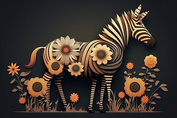 Zany flowers on a zebra print. Generative AI