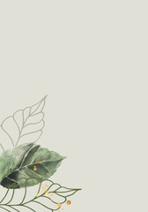 Pale leaves - botanical design banner. Floral pastel watercolor border.