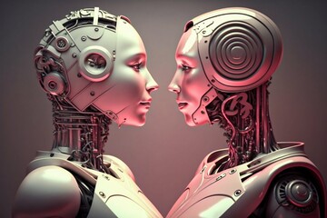 Humanoid robots lovers. Valentine's Day. Generative AI