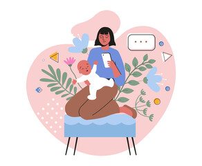 Happy woman with newborn baby