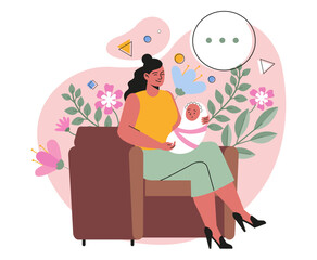 Happy woman with newborn baby