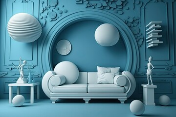 You'll find the reading sofa against the blue wall at the far end of the living room. Generative AI