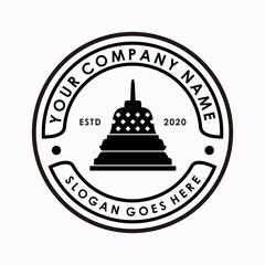 Borobudur Temple Silhouette icon badge template logo design vector