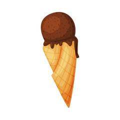 Chocolate cream waffle cone. Tasty sweet dessert cartoon vector illustration