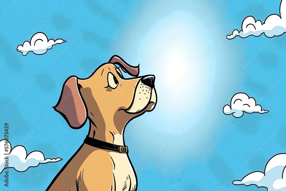 Aufkleber clever puppy pondering something while looking skyward, set against a panoramic space backdrop. gene