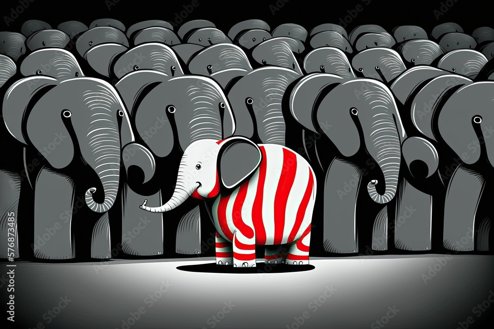 Aufkleber studio elephant outfitted in zebra skin. the idea of standing out from the crowd. generative ai