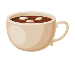 Hot chocolate cup with marshmallows cartoon vector illustration