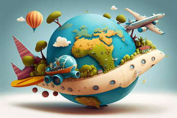 Travel around the world 3D design. AI generative