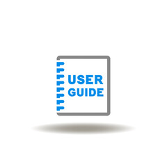 Vector illustration of handbook and text user guide. Symbol of manual book. Icon of user manual. Sign of operating instructions.