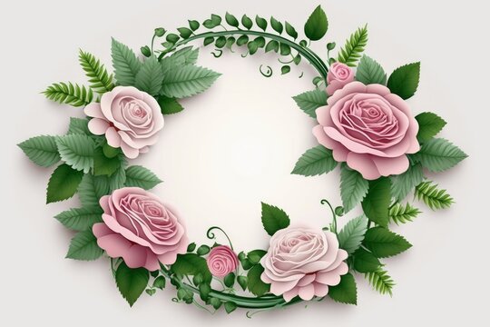 Artifical rose wreath in pink, with white background. Generative AI