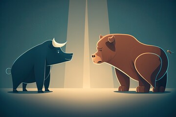 The Stock Market Can Go Both Ways. Stock market trend represented by a bull and a bear. Generative AI