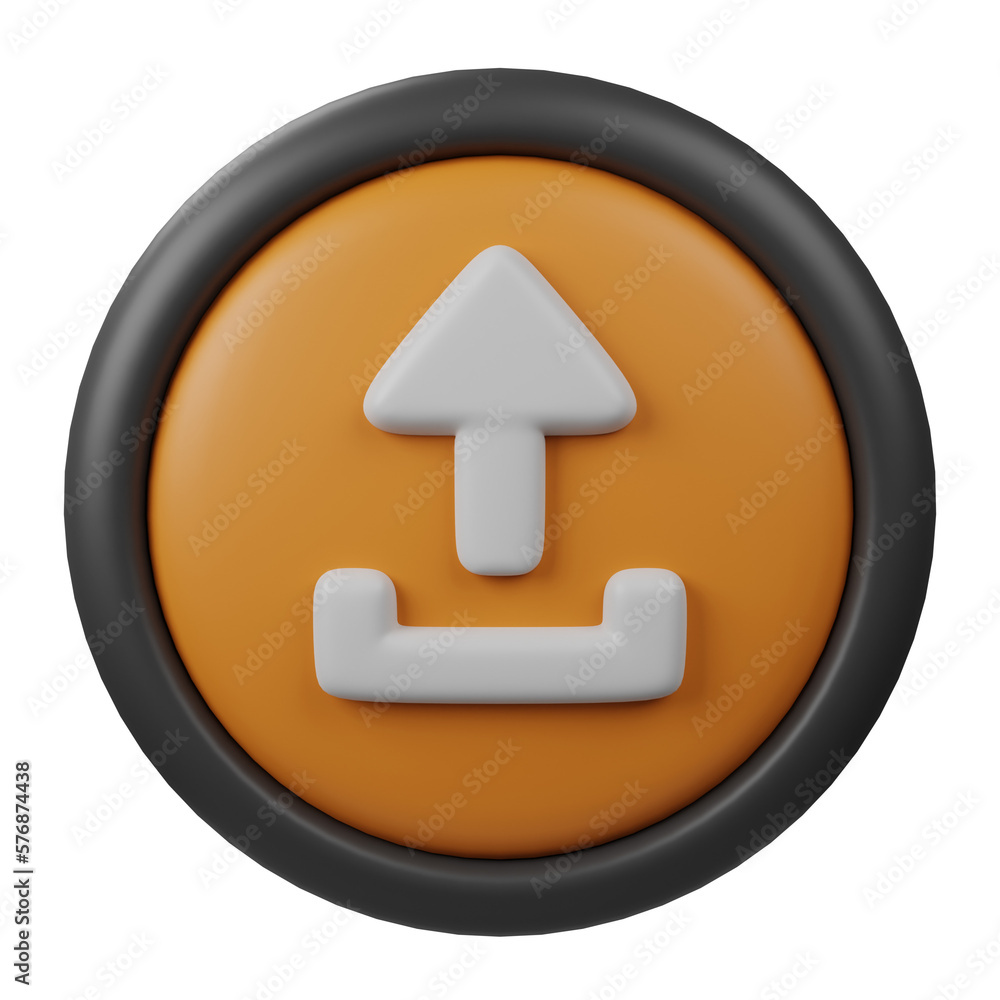 Poster 3d rendered upload button icon with orange color and black border for creative user interface and we
