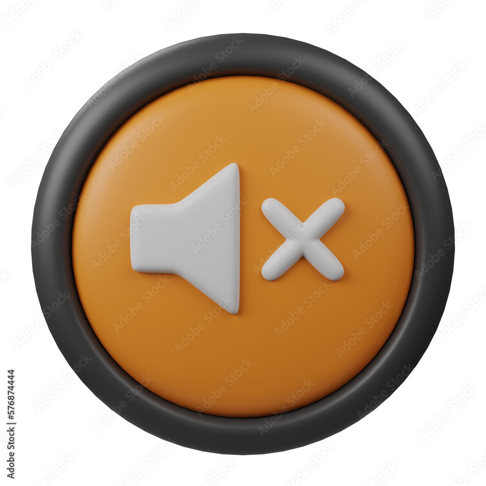 Poster 3d rendered mute button icon with orange color and black border for creative user interface and web 