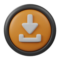 3D Rendered Download Button Icon with Orange Color and Black Border for Creative User Interface and web design, DownloadButton symbol isolated on white background
