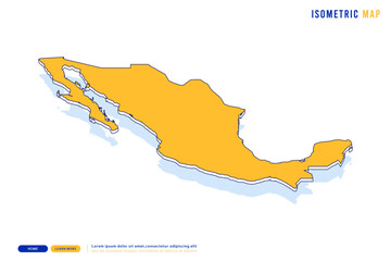 Abstract Yellow map of Mexico on white background. Vector modern isometric concept greeting Card illustration eps 10.