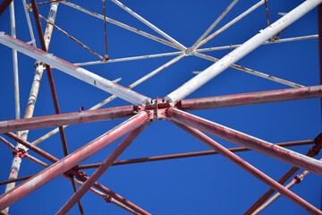 Part of a lattice pyramid. Metal support structure. Close-up of the structure.