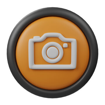3D Rendered Camera Button Icon with Orange Color and Black Border for Creative User Interface and web design, Camera Button symbol isolated on white background