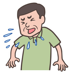 くしゃみして飛沫を飛ばす中年男性、おじさん