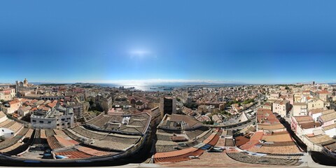 360 aerial photo taken with drone of Torre Elefante in Cagliari, Italy