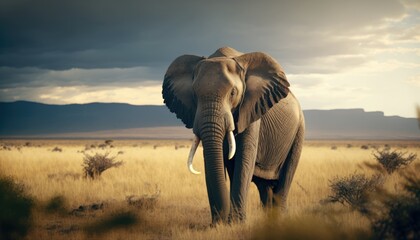 Fototapeta na wymiar Majestic elephant on a savanna plain.