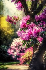 Vibrant Flowers With Spring Blossoms In A Park