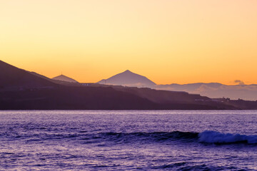 View on Volcano Teide on Tenerife from Grand Canaria on sunset.