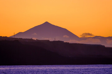 View on Volcano Teide on Tenerife from Grand Canaria on sunset.